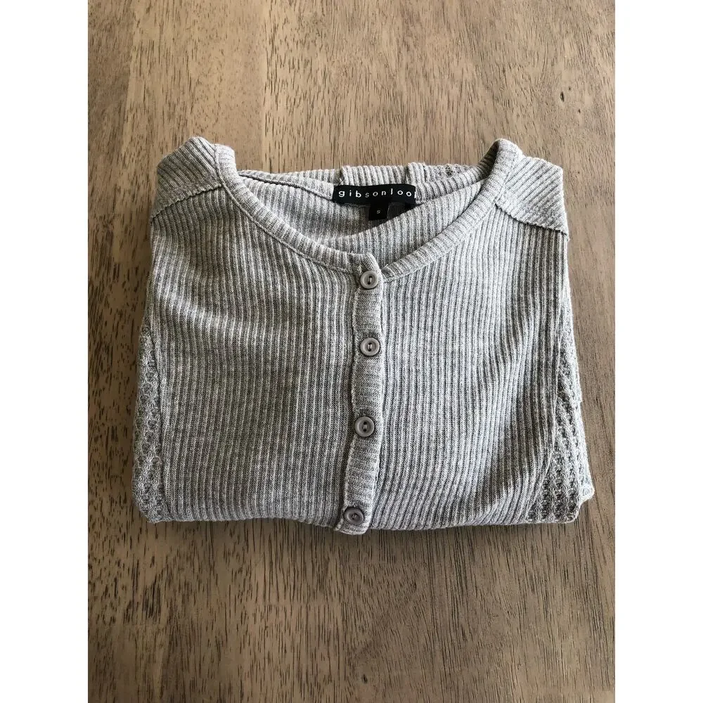 Gibson Look  Gray Dolman Mixed Rib Waffle Knit Henley Top - S - Picture 5 of 6